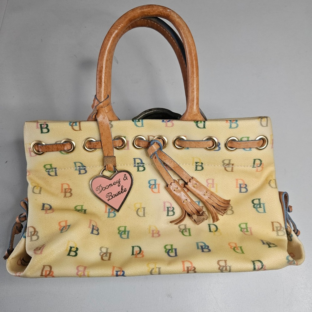 Dooney Bourke It Bag Multicolor Monogram Tassel Tote IT70 WH Cream Vtg Y2K READ